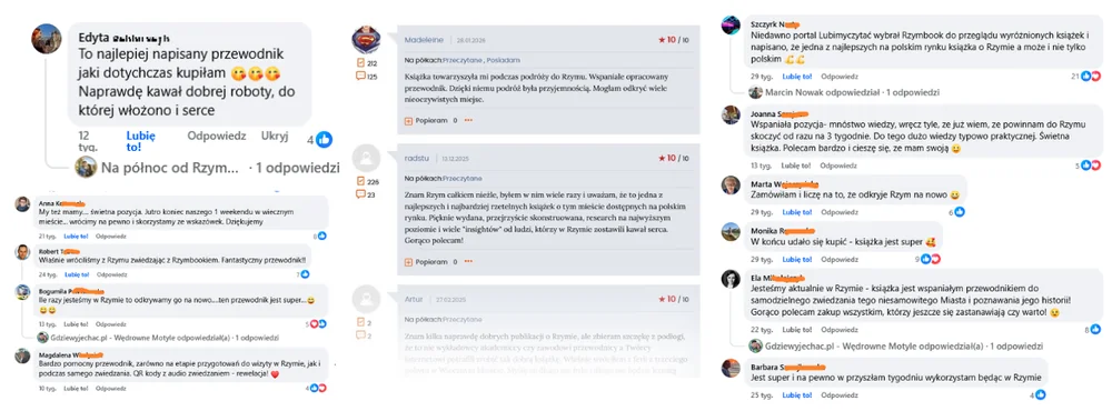 Komentarze czytelników o Rzymbooku z mediów społecznościowych